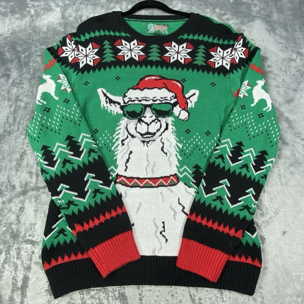 Ugly Christmas Sweater Mens Large Alpaca Llama Blizzard Xmas All Over Print AOP - Picture 2 of 8